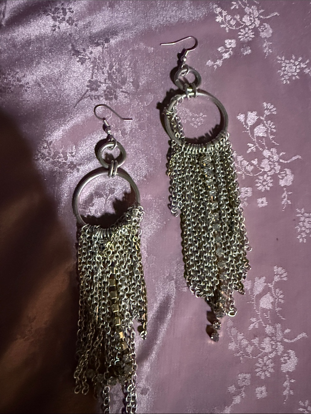 Silver Chain Fringe Hoop Earrings - Women's Fashion Jewelry